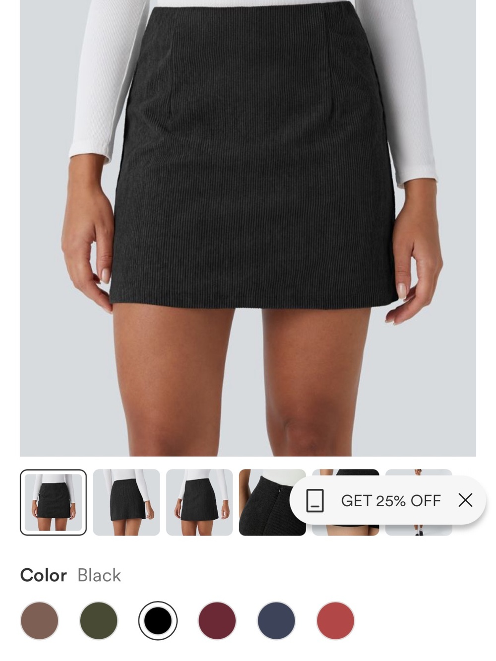 HALARA Black Corduroy A-Line Mini Skort